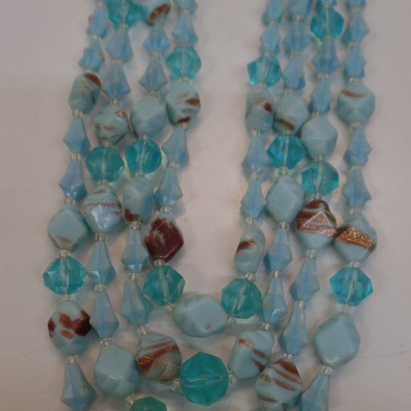 Hook Stamped Made in West Germany Multistrand Necklace (4) Adj 16" Blues - Picture 5 of 10